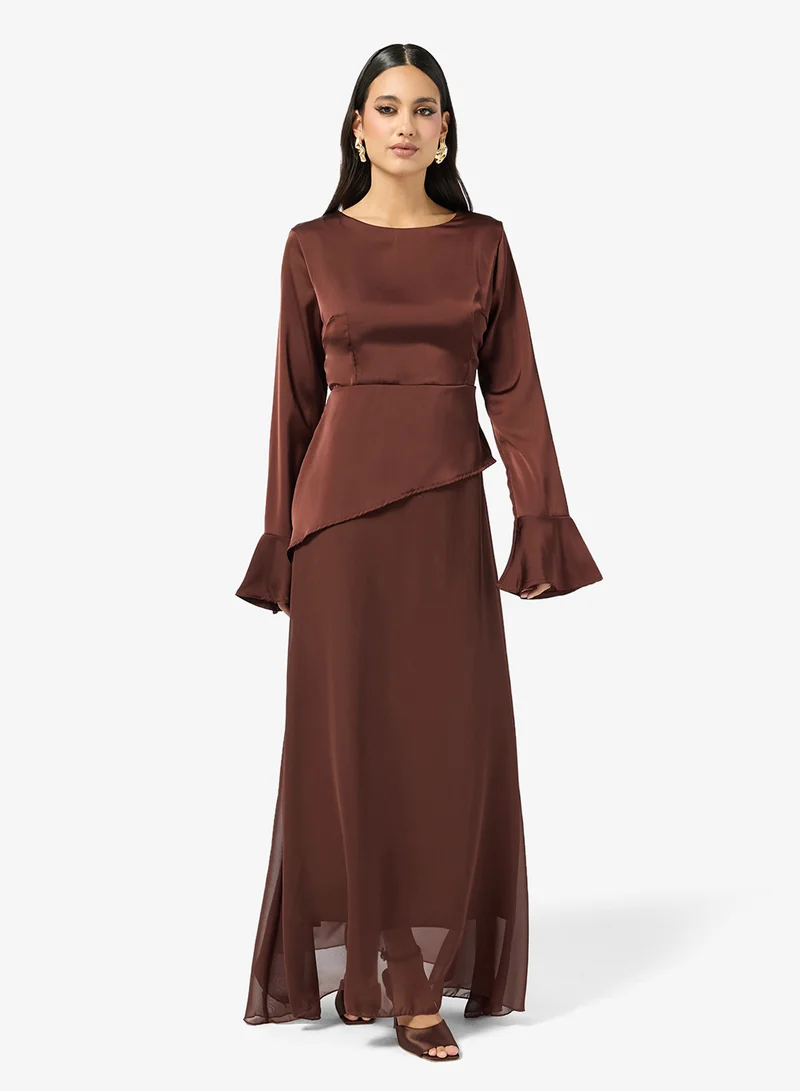 Khizana  Dress With Aysmmetric Mock Top & Trail for Women | Best Price UAE